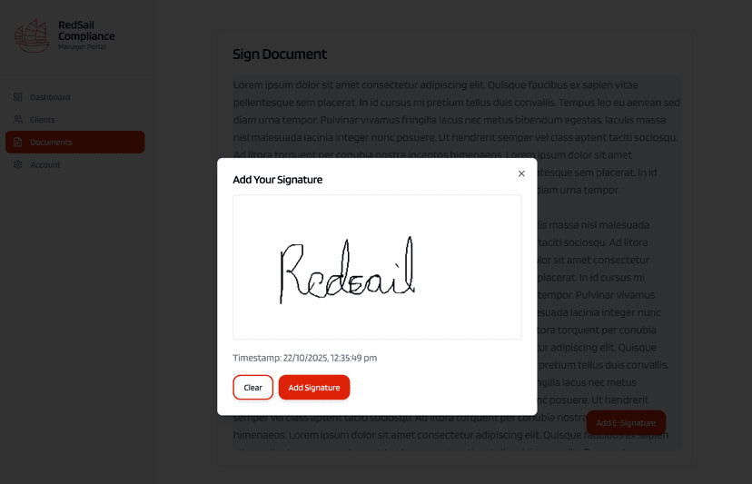 Screenshot of an e-signature